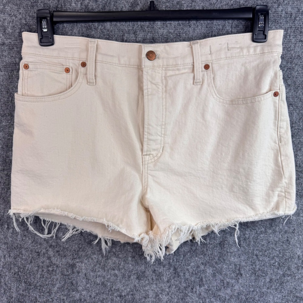 Madewell‎ The Perfect Jean Short Off White Cream Raw Hem Denim Shorts Size 32